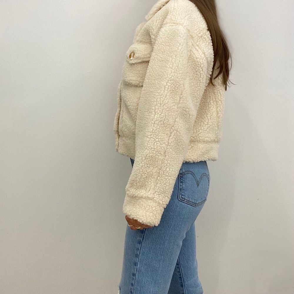 Nwt Cream Button Up Teddy Sherpa Jacket - image 4